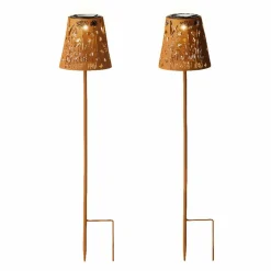 Lot de 2 bornes de jardin solaire LED (H58 cm) Floral Brun rustique