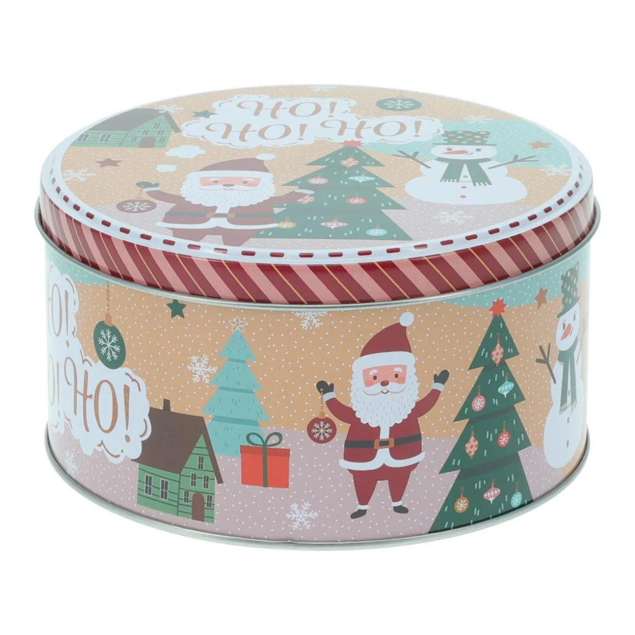 Lot de 3 boîtes de rangement en métal rondes Personnages de Noël Multicolore