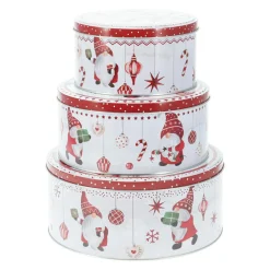 Lot de 3 boîtes de rangement en métal rondes Les Lutins en Rouge