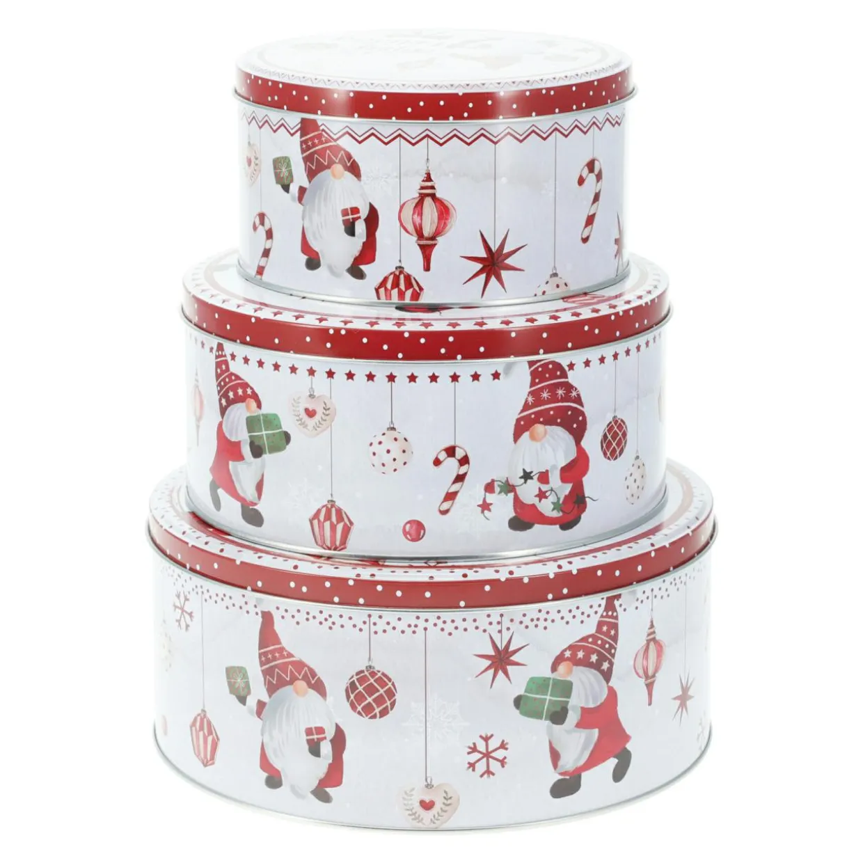 Lot de 3 boîtes de rangement en métal rondes Les Lutins en Rouge