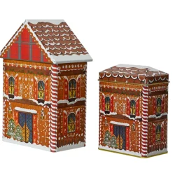 Lot de 2 boîtes de rangement (H21,5 cm) Maison pain d'épice Marron
