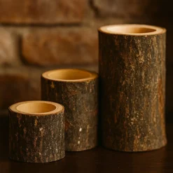 Lot de 3 Bougeoirs (D6 cm) Rondin de Bois