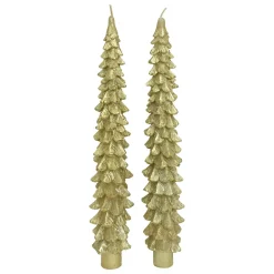 Lot de 2 bougies bâton en cire (H25 cm) Sapin Doré