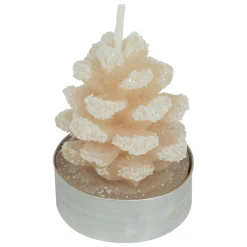 Lot de 4 bougies chauffe-plats Pomme de pain enneigée Beige