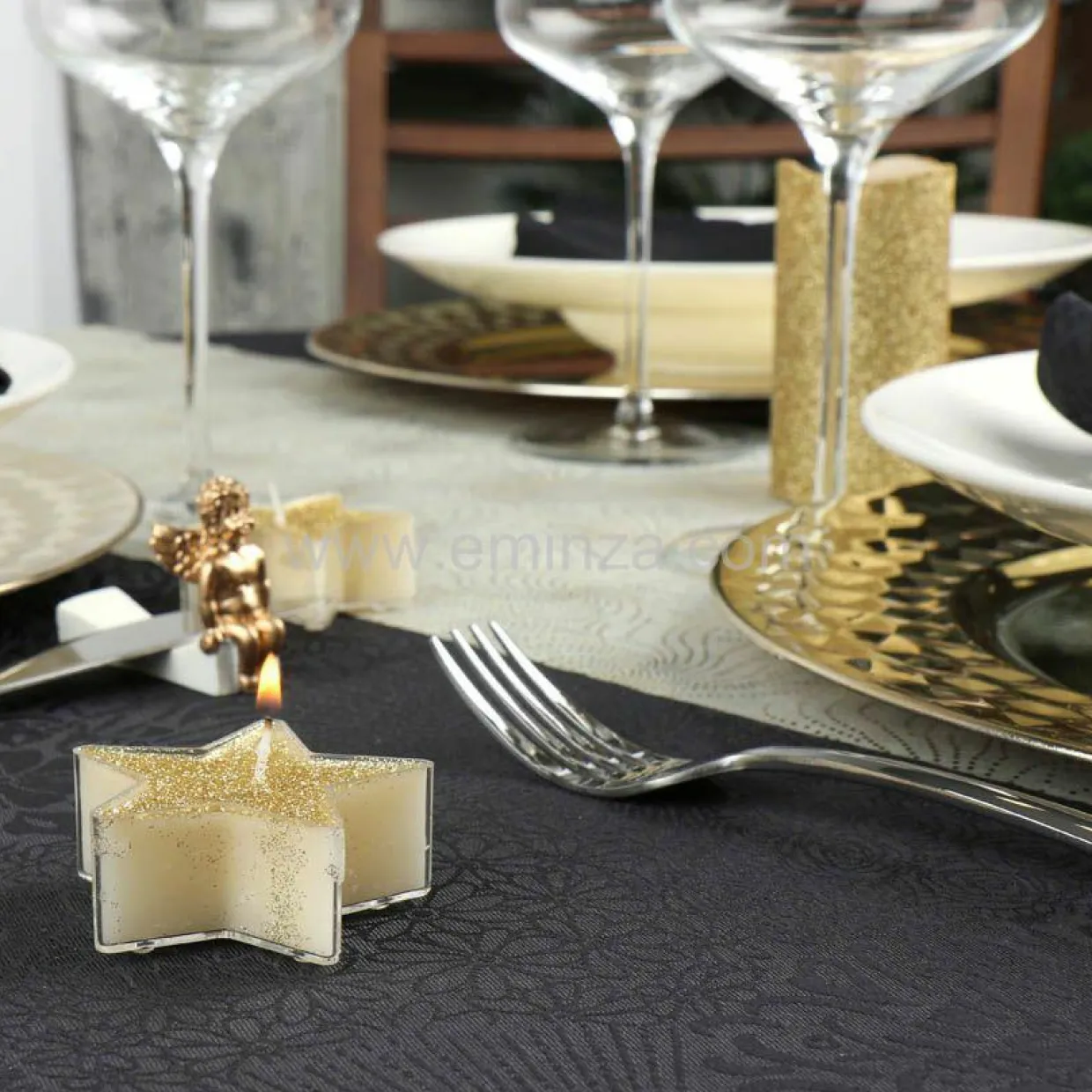 Lot de 4 bougies (D6 cm) Étoiles pailletées Or