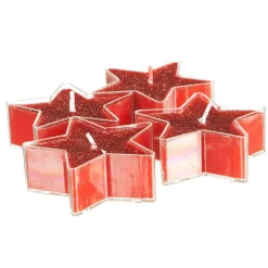 Lot de 4 bougies (D6 cm) Étoiles pailletées Rouge