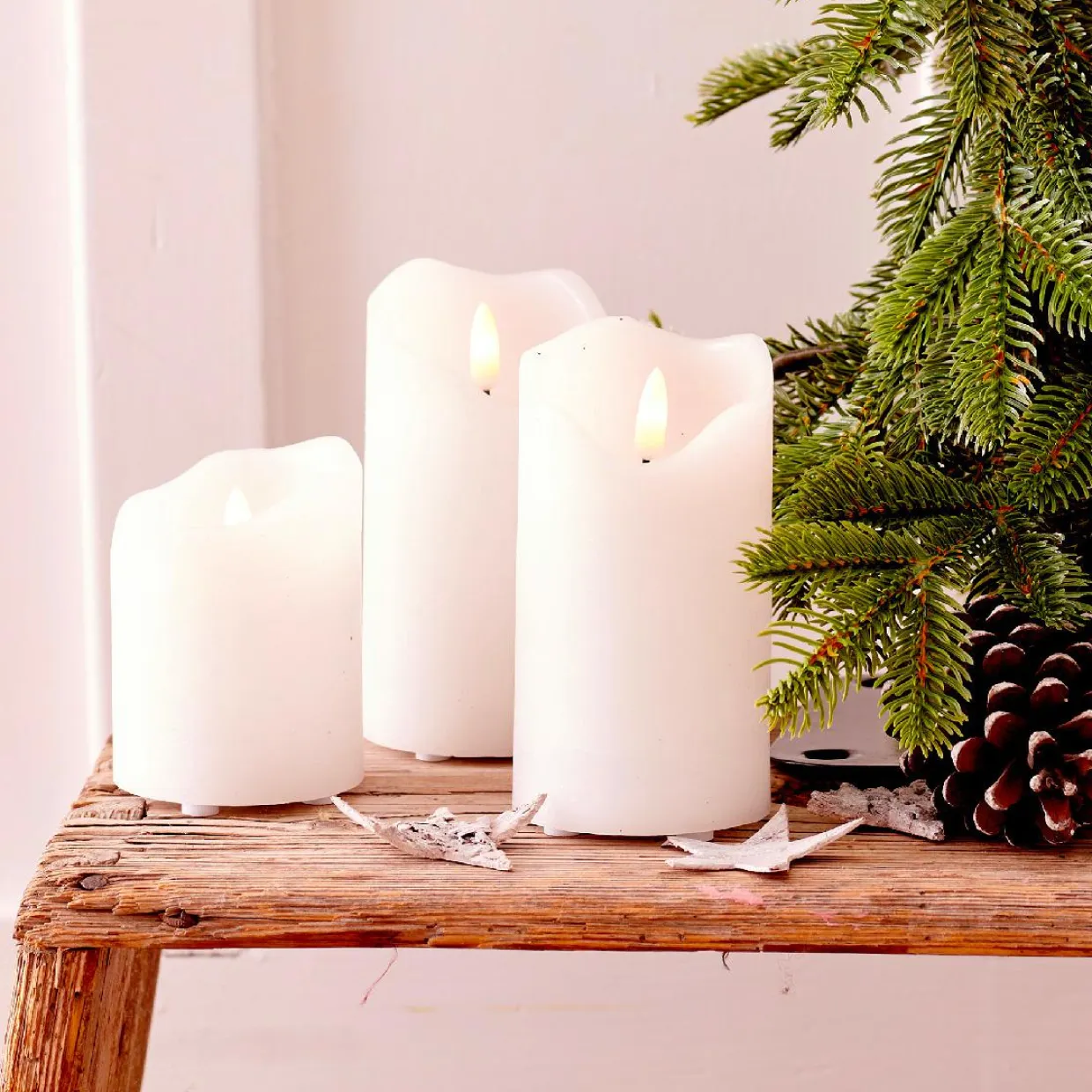 Lot de 3 bougies LED vacillantes (D7,5 cm) Cire naturelle Blanc