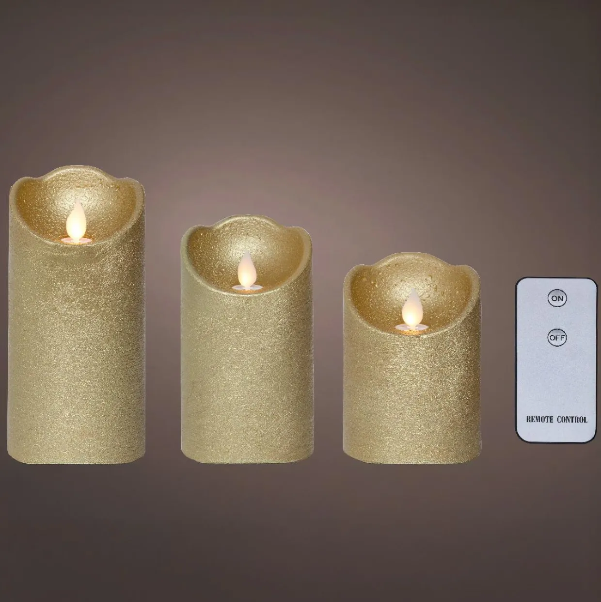 Lot de 3 bougies LED vacillantes (D7,5 cm) Cire naturelle Or