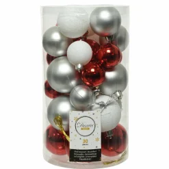 Lot de 30 boules de Noël Alpine mix couleurs Rouge / Argent
