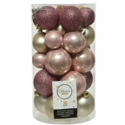 Lot de 30 boules de Noël Alpine mix couleurs Vieux rose / Rose poudré