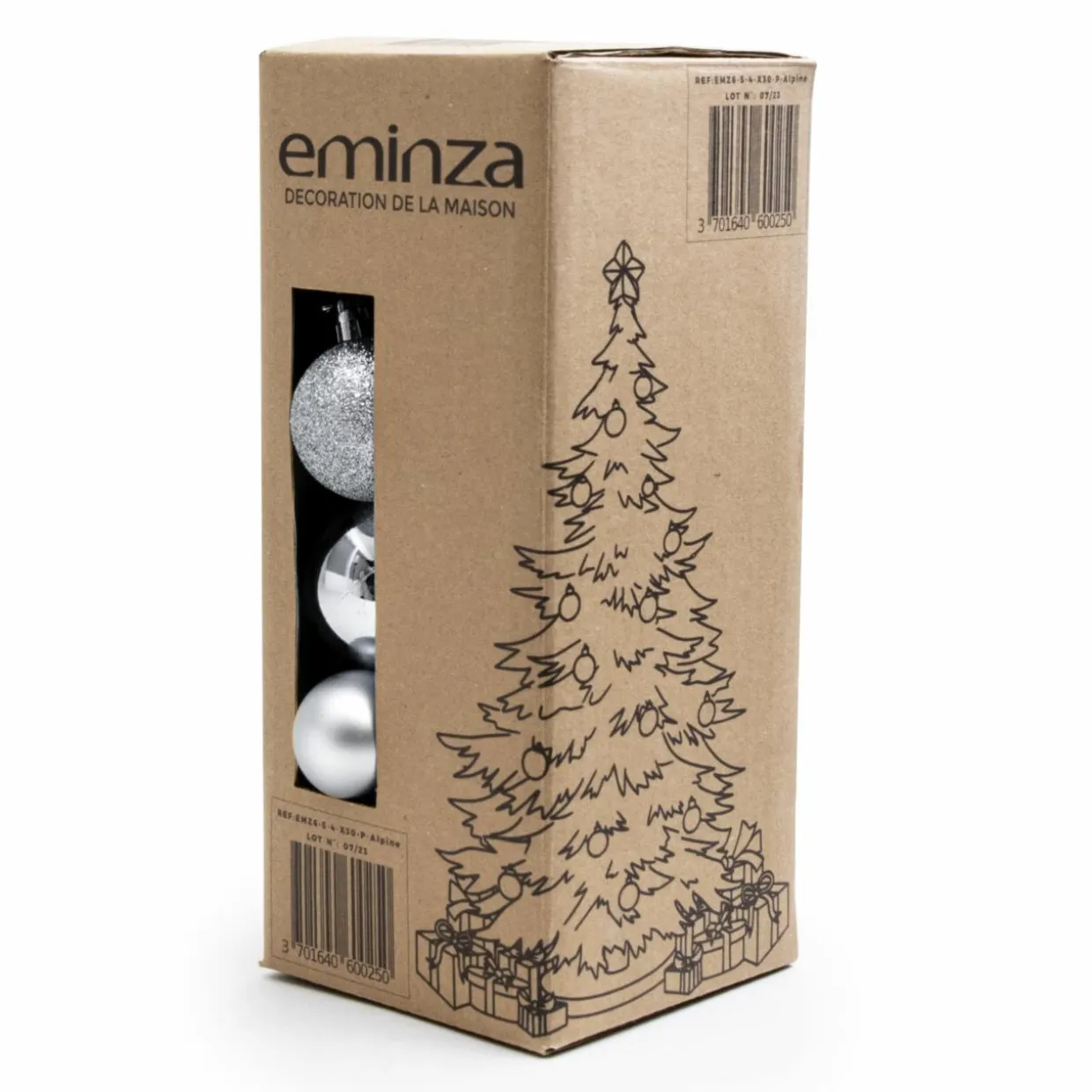 Lot de 30 boules de Noël assorties New Alpine Argent