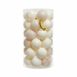 Lot de 37 boules de Noël (D60 mm) Alpine mix Blanc laine