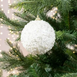 Lot de 12 boules de Noël (D80 mm) Altesse perlée Blanc Laine