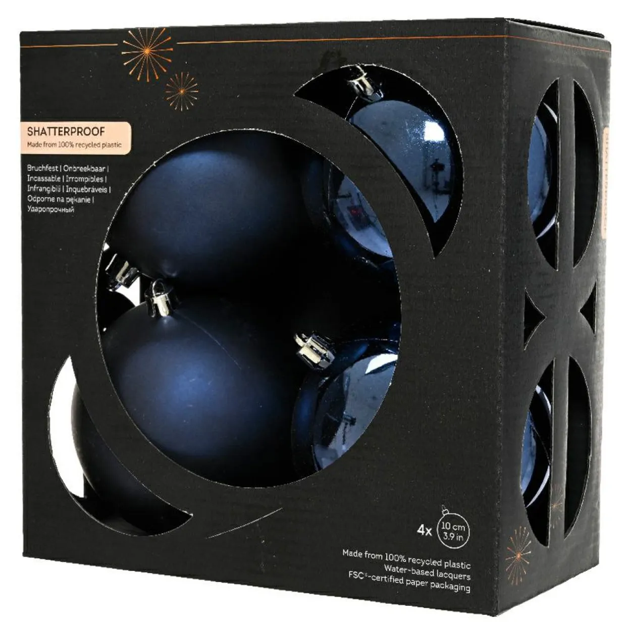 Lot de 4 boules de Noël (D100 mm) Aravis Bleu nuit