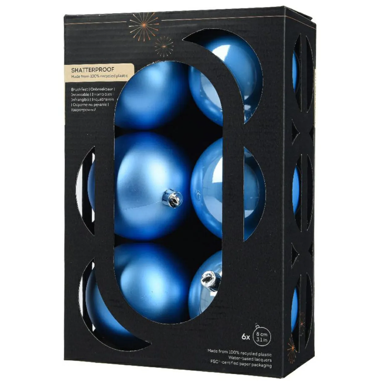 Lot de 6 boules de Noël (D80 mm) Aravis Bleu ciel