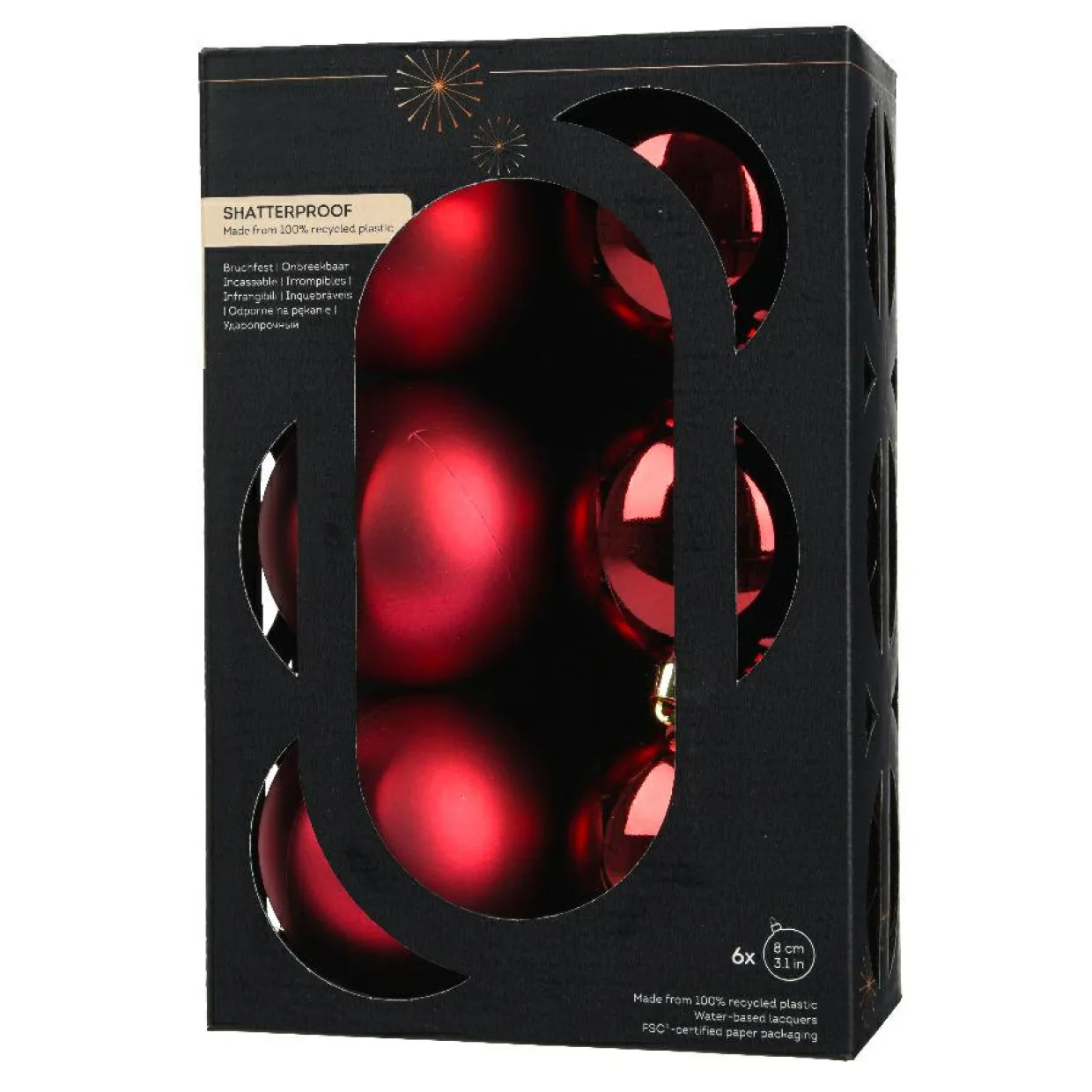 Lot de 6 boules de Noël (D80 mm) Aravis Bordeaux