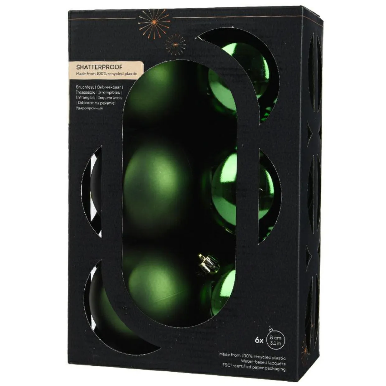 Lot de 6 boules de Noël (D80 mm) Aravis Vert sapin