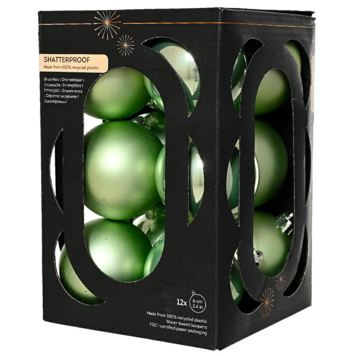Lot de 12 boules de Noël (D60 mm) Aravis Vert thé matcha