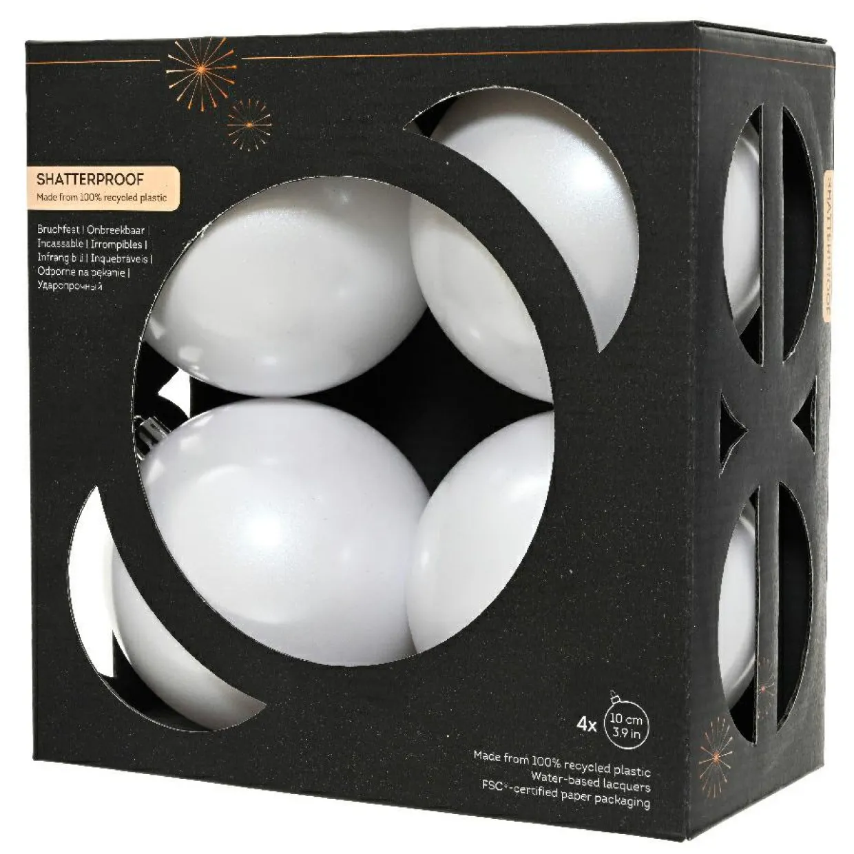 Lot de 4 boules de Noël (D100 mm) Aravis Blanc