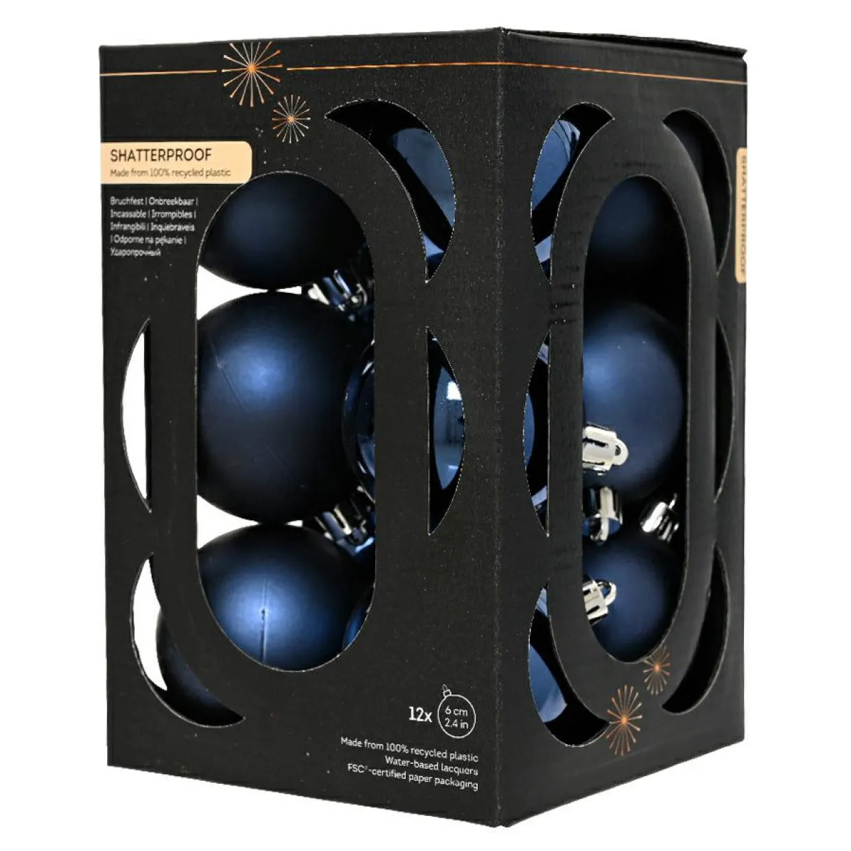 Lot de 12 boules de Noël (D60 mm) Aravis Bleu nuit