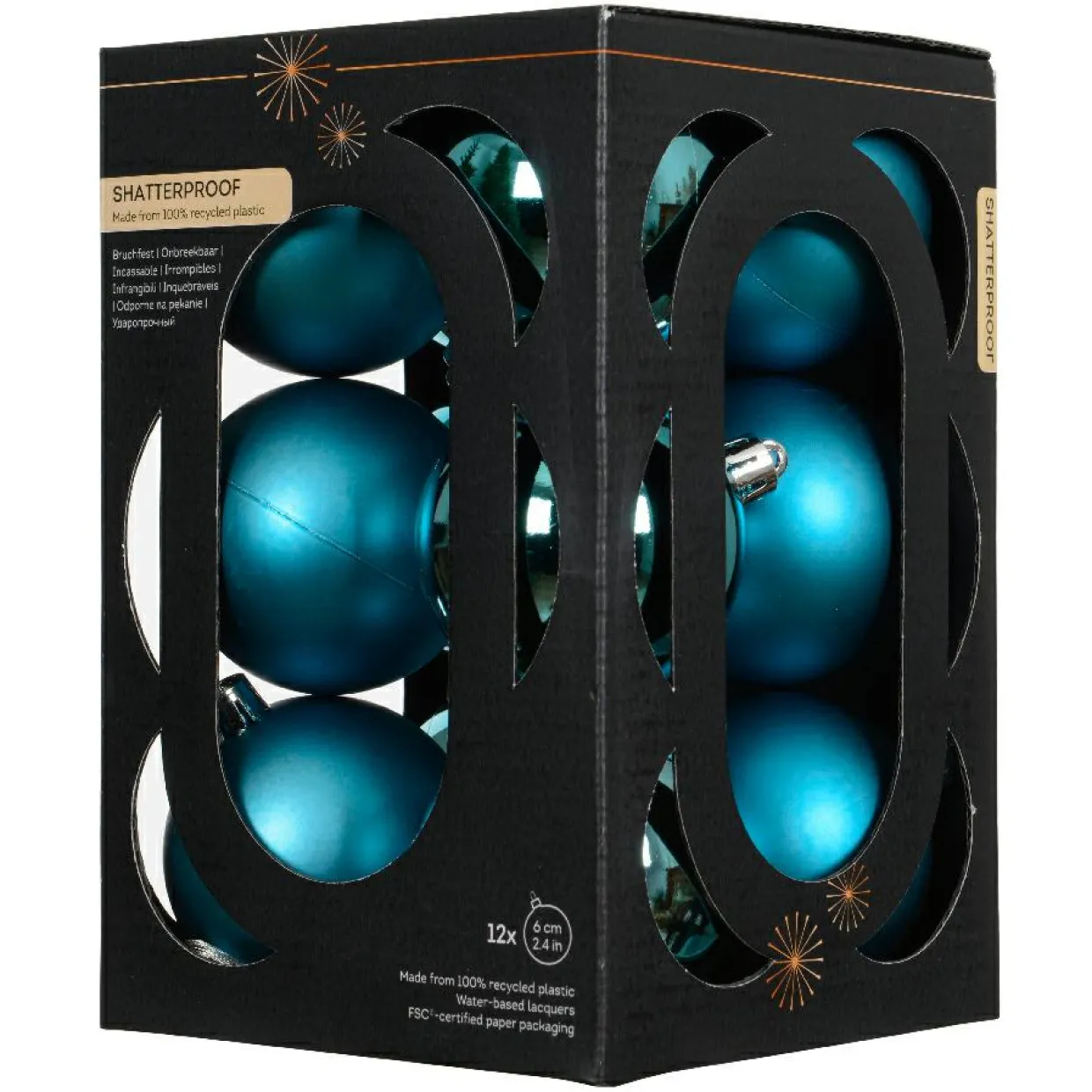 Lot de 12 boules de Noël (D60 mm) Aravis Bleu pétillant