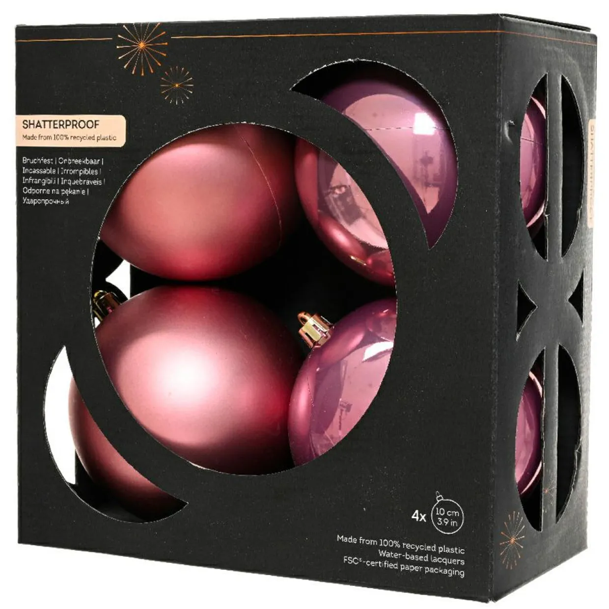Lot de 4 boules de Noël (D100 mm) Aravis Vieux rose