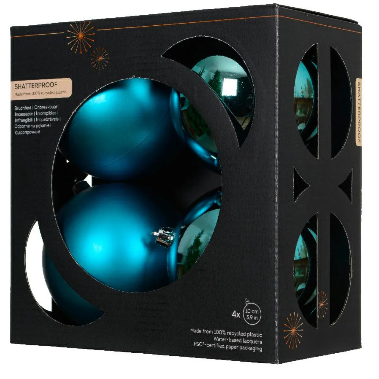 Lot de 4 boules de Noël (D100 mm) Aravis Bleu pétillant