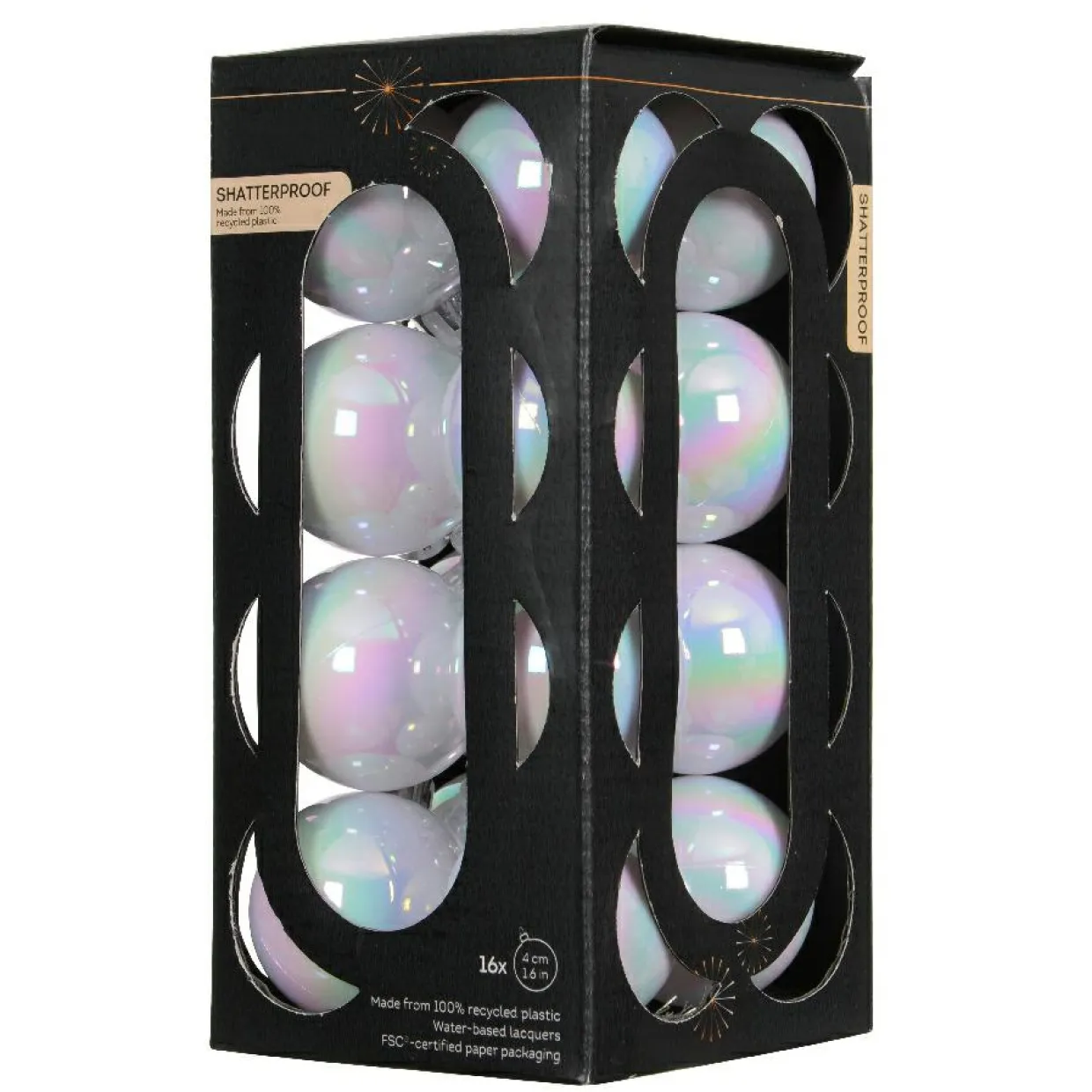 Lot de 16 boules de Noël (D40 mm) Aravis Blanc irisé