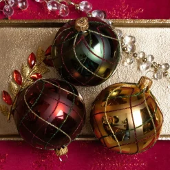 Lot de 6 boules de Noël (D80 mm) Carreaux Multicouleur