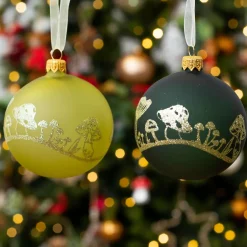 Lot de 6 boules de Noël (D80 mm) en verre Champignons Pistache