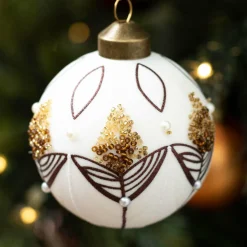 Lot de 3 boules de Noël (D80 mm) en verre Douceur sucrée Blanc laine
