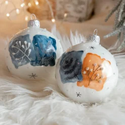 Lot de 6 boules de Noël (D80 mm) en verre Herbier Blanc