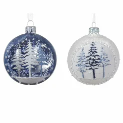 Lot de 6 boules de Noël (D80 mm) en verre Forêt de sapins Bleu