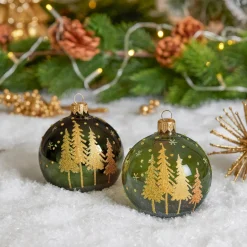 Lot de 6 boules de Noël (D80 mm) en verre Pia Vert sapin