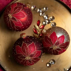 Lot de 6 boules de Noël (D80 mm) en verre Poinsettia Rouge