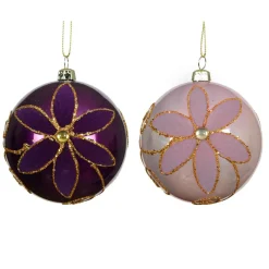 Lot de 12 boules de Noël (D80 mm) Fleurs majestueuses Figue et rose