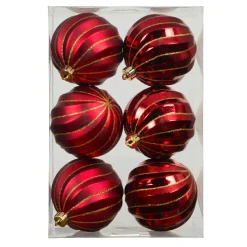 Lot de 6 boules de Noël (D80 mm) Glam chic Bordeaux pailleté or