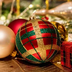 Lot de 12 boules de Noël (D80 mm) kity Rouge