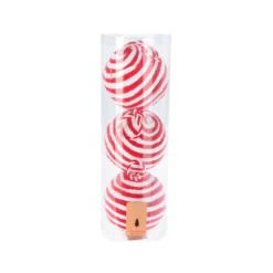 Lot de 3 boules de Noël (D100 mm) Laine rayé Rouge et blanc