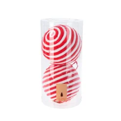 Lot de 2 boules de Noël (D120 mm) Laine rayé Rouge et blanc
