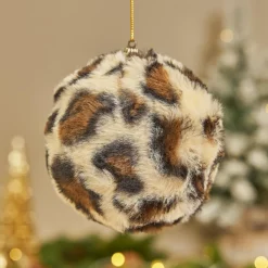 Lot de 12 boules de Noël (D100 mm) Léopard Beige et marron