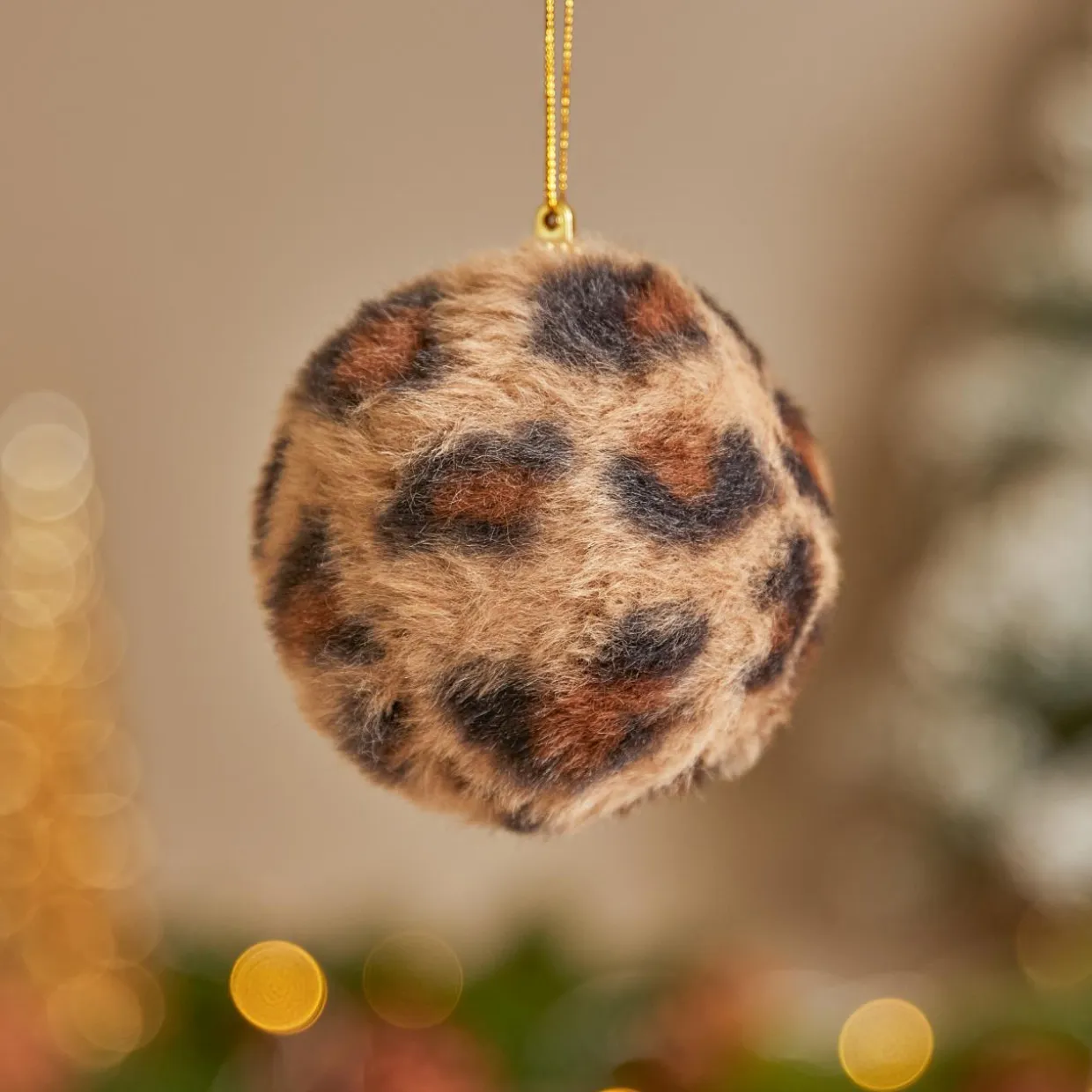 Lot de 12 boules de Noël (D80 mm) Léopard Beige et marron