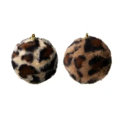 Lot de 12 boules de Noël (D80 mm) Léopard Beige et marron
