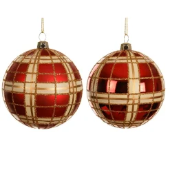 Lot de 12 boules de Noël (D80 mm) Marilyn Rouge pailleté or