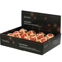 Lot de 12 boules de Noël (D80 mm) Marilyn Rouge pailleté or