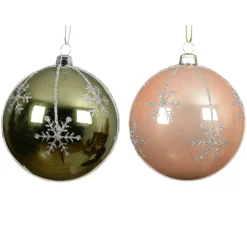 Lot de 12 boules de Noël (D80 mm) Megève Vert romarin et Pêche