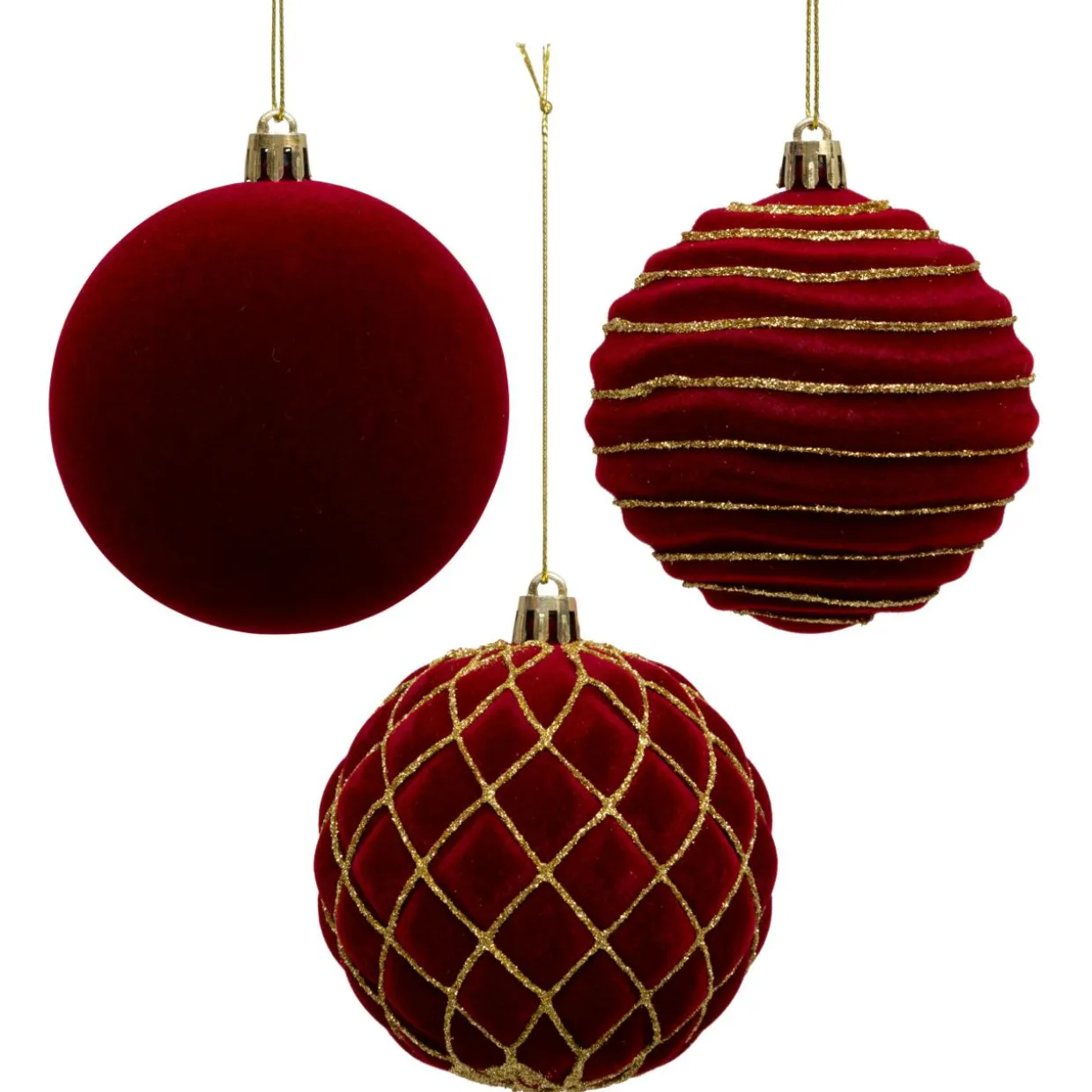 Lot de 9 boules de Noël (D80 mm) Muswell Bordeaux et vert sapin