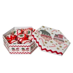 Lot de 7 boules de Noël (D60 mm) Petits Lutins de Noël Blanc et rouge