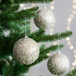 Lot de 12 boules de Noël (D100 mm) Pluie de diamants Champagne