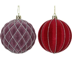 Lot de 12 boules de Noël (D80 mm) Renaissance Figue et rouge